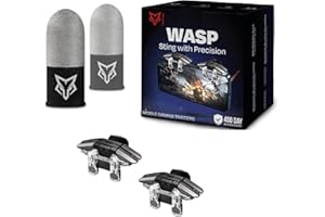 RINSFOX Improved Conductive Mobile Game Trigger Clip Design, Combo 2in1 with Silver Fiber Thumb Gloves, 6 Finger Shoot for All Phone, for PUBG/Fortnite/COD