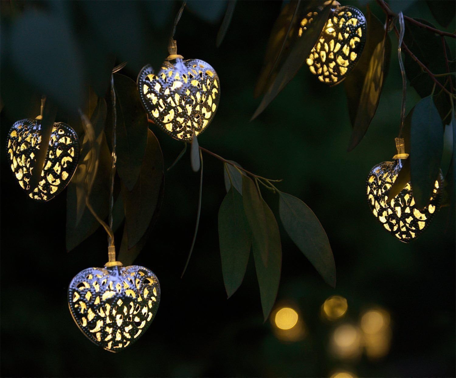 20x Metal Moroccan Warm White LED Heart Fairy String Lights Battery Operated - Image 4