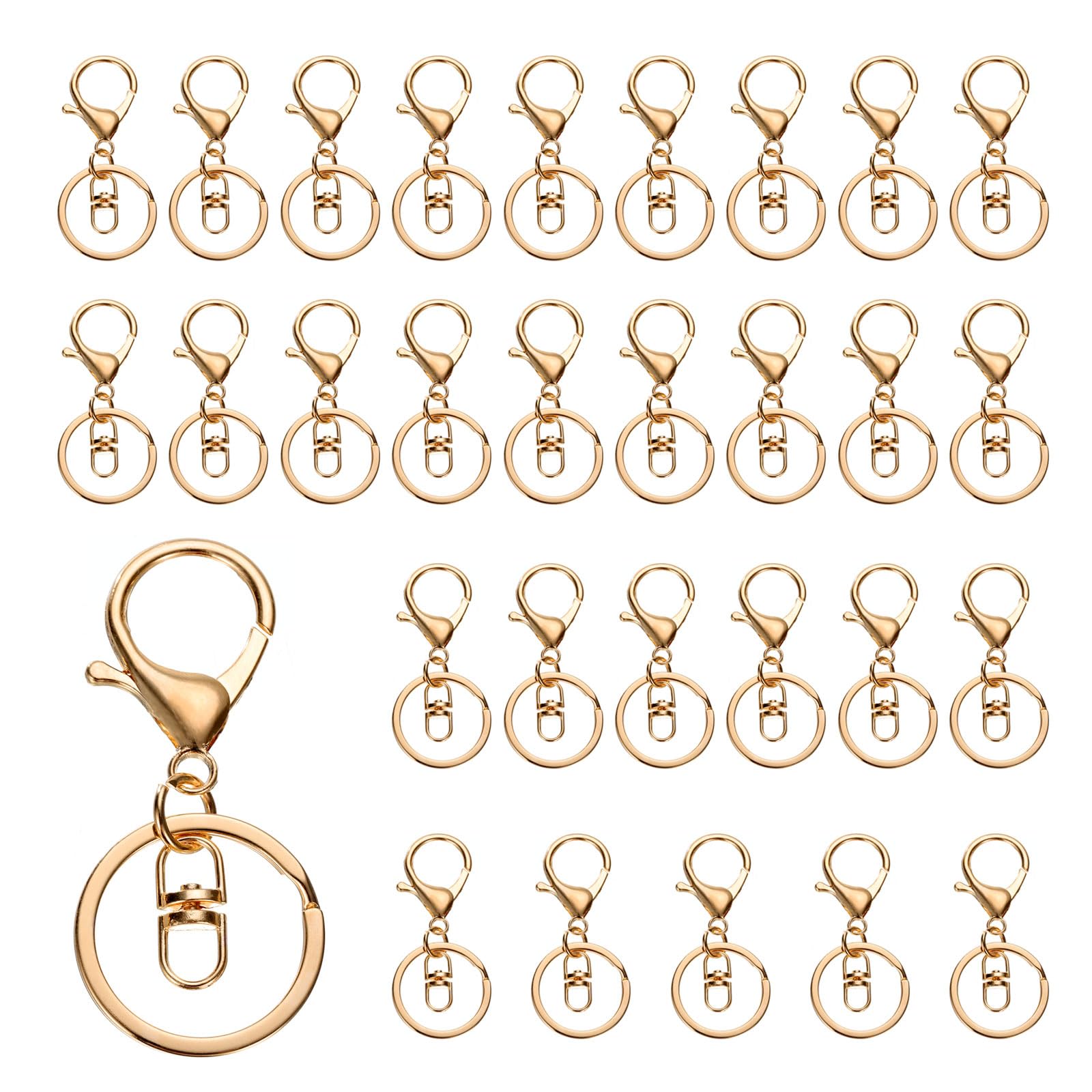 uxcell Lobster Claw Clasps Keychain, 30 Pcs Lobster Claw Clasp Hook with Swivel Trigger Clip and Flat Split Keychain Ring for DIY Craft Key Chain Accessories, Metal