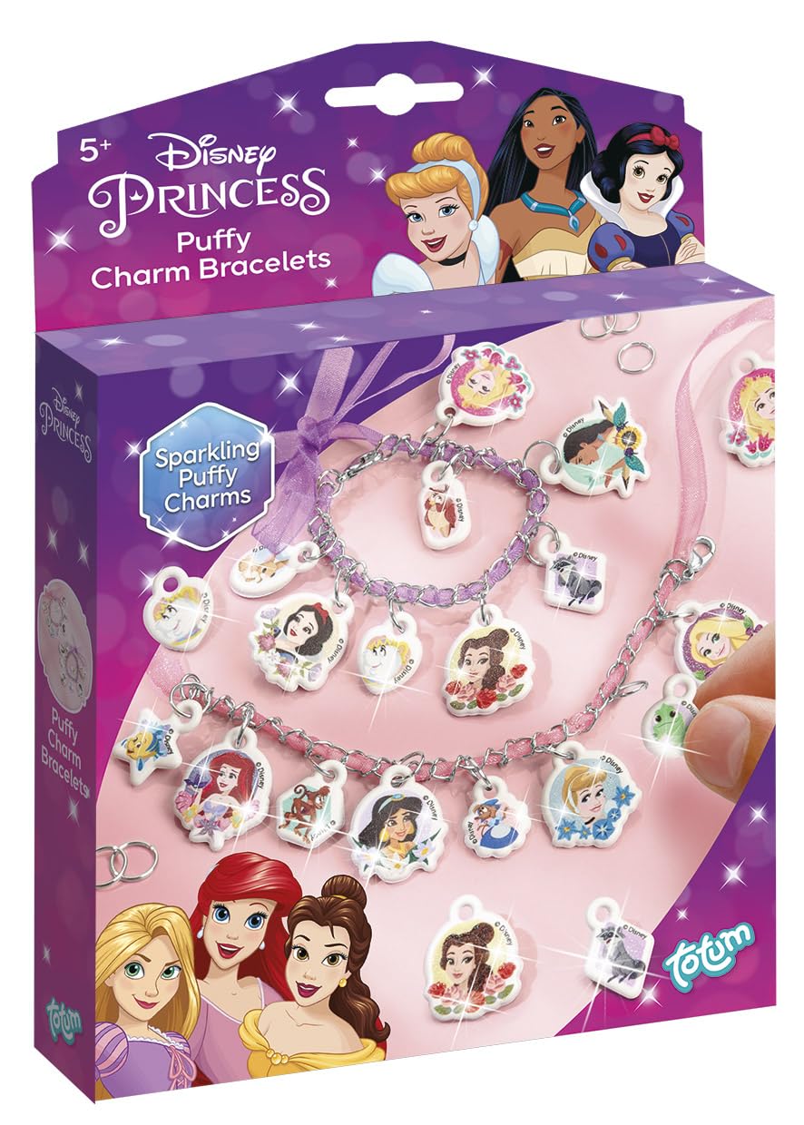 Totum Disney Princess Jewellery Craft Set, Make 2 Bracelets, with Puffy Charms, Suits Ages 5 Years +