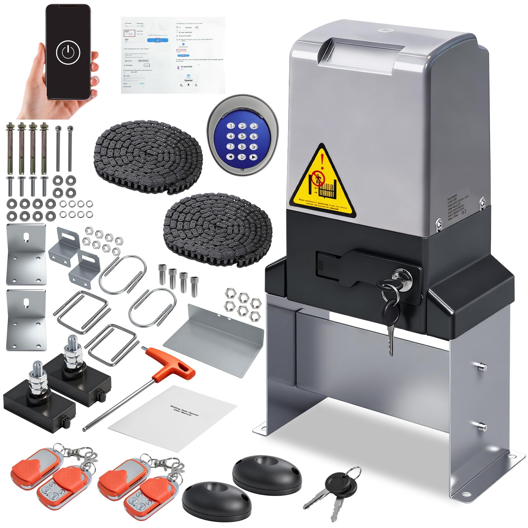 Photo 1 of 4400lbs Automatic Sliding Gate Opener with APP Control & 4 Remotes, 750W Heavy Duty Electric Sliding Gate Motor Kit with Wireless Keyboard for Sliding Gate Opener Up to 40ft