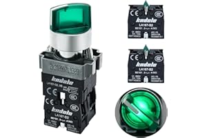 KNDELE 10Amp 3 Position Rotary Switch with 110VAC Green Light 22mm 7/8in Mounting Hole Selector Switch Maintained DPDT 2NO 2NC Latching Switch