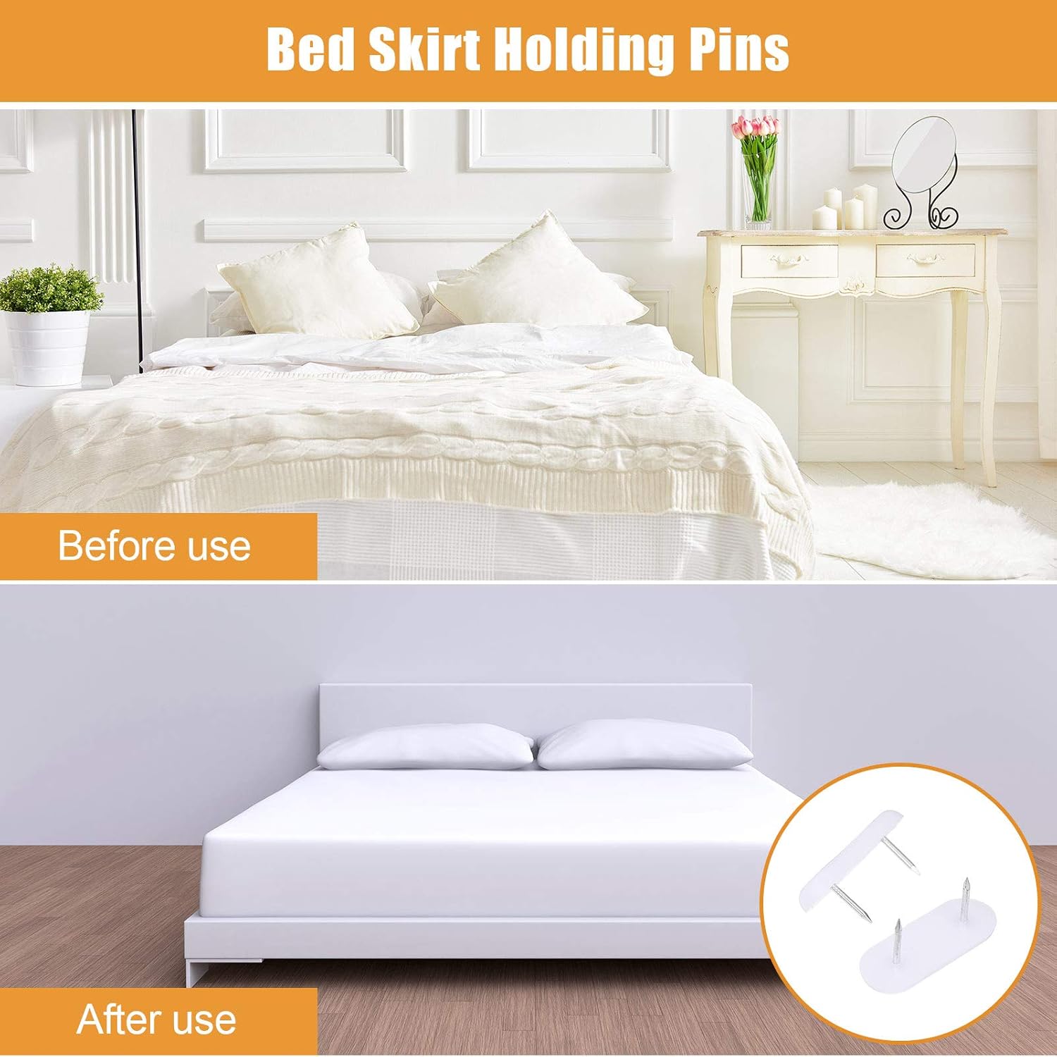 Bed Skirt Glide Pins Plastic Head Double Pins Furniture Chair Leg Pins White Glide Nails Holding Pins for Bedskirts and Slipcovers (100 Pieces): Kitchen & Dining