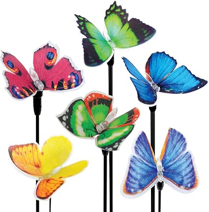 Exhart Solar Butterfly Garden Stake Lights 6 Multicolored Butterfly Stakes Wfiber Optic Wings And Solar Accent Lights Butterfly Ornaments For