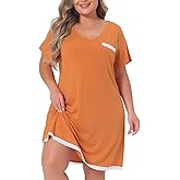 Agnes Orinda Plus Size Nightgown Sleepwear for Women Soft Sleepshirt Short Sleeve Lace Trim Pajama Nightshirt