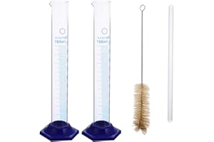 TEHAUX 100Ml Glass Graduated Cylinder Set of 2 with Round Base Drainage Stick and Brush - Borosilicate Chemistry Measuring Cy