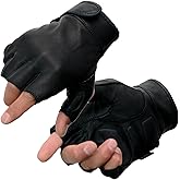 Milwaukee Leather MG7585 Men's Black Leather Gel Padded Palm Fingerless Motorcycle Hand Gloves w/Full Panel Cover