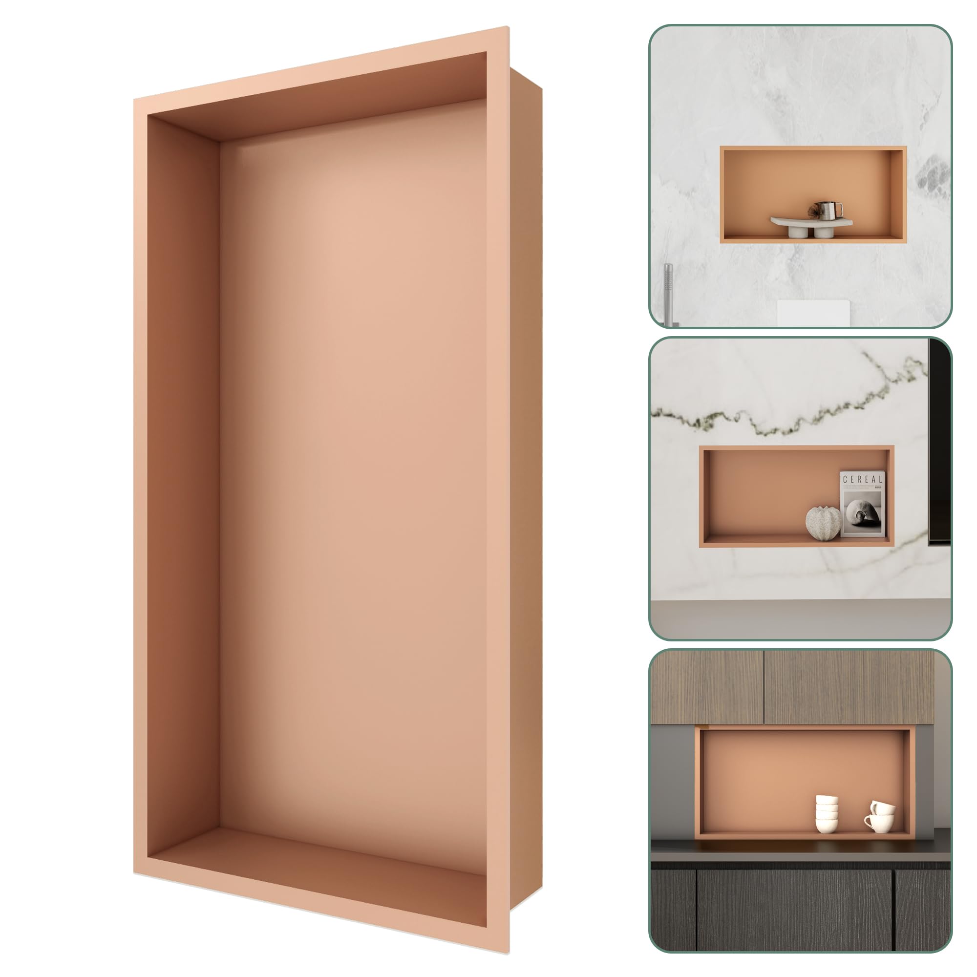 Photo 1 of UPERFLO Stainless Steel Shower Niche 12" X 24", No Tile Needed Recessed Niche Shower For Bathroom Storage, Rose Gold