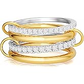 DEARMAY Gold Rings for Women, Stacking 14K Gold Plated Interlocked Rings Set Non Tarnish Stackable Silver Wedding Bands Ring Trendy Cubic Zirconia Ring Size 7 Fashion Jewelry for Women