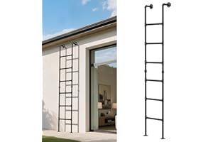 LOYESM 7FT Heavy Duty RV Bunk Bed Ladder - 6 Rung Wall Mounted & Freestanding Emergency Egress Ladder for Basement Window Well, Attic Loft, Dorm, RV Deck - 355lbs Capacity Anti-Slip Black
