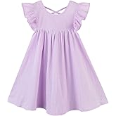 GSVIBK Girls Linen Cotton Dress Flutter Sleeve Back Cross Dress Toddler A-Line Skater Dress Baby Girl Halter Casual Sundress