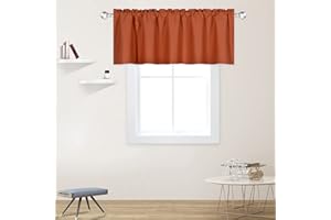 DECOVSUN Burnt Orange Valance - Rust Valance for Windows 60x18 Inch Solid Blackout Rod Pocket Kitchen Short Curtain Toppers Valance for Bathroom Living Room, Terracotta