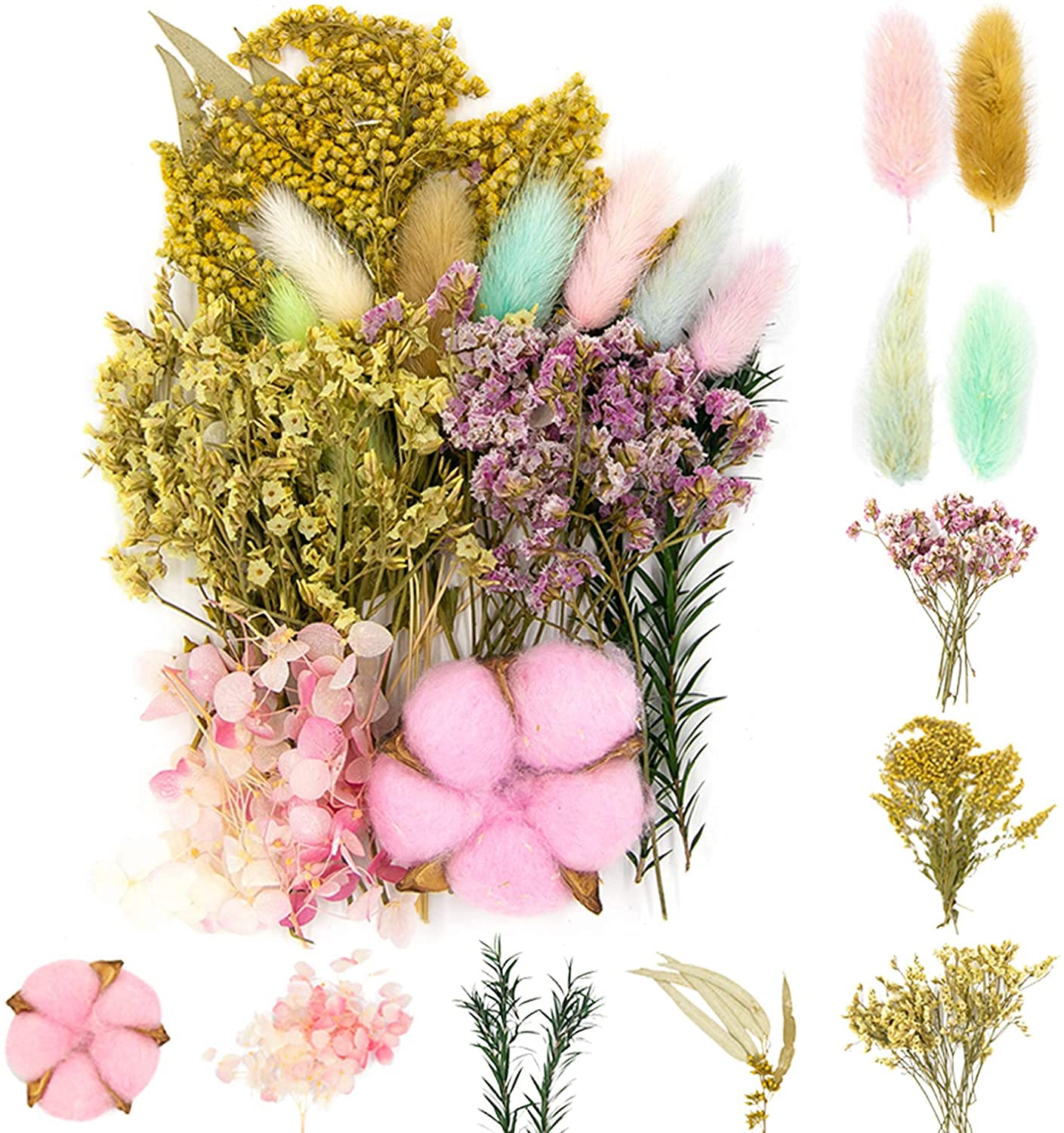 iDattel Natural Dried Flower Set for Arts and Crafts, DIY Resin Jewelry and Card Making (Pink)