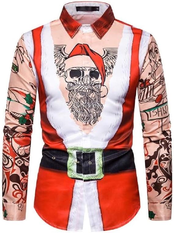 AngelSpace Men's LongSleeve Holiday Slim Father Christmas Dress Shirt M Amazon.co.uk Clothing