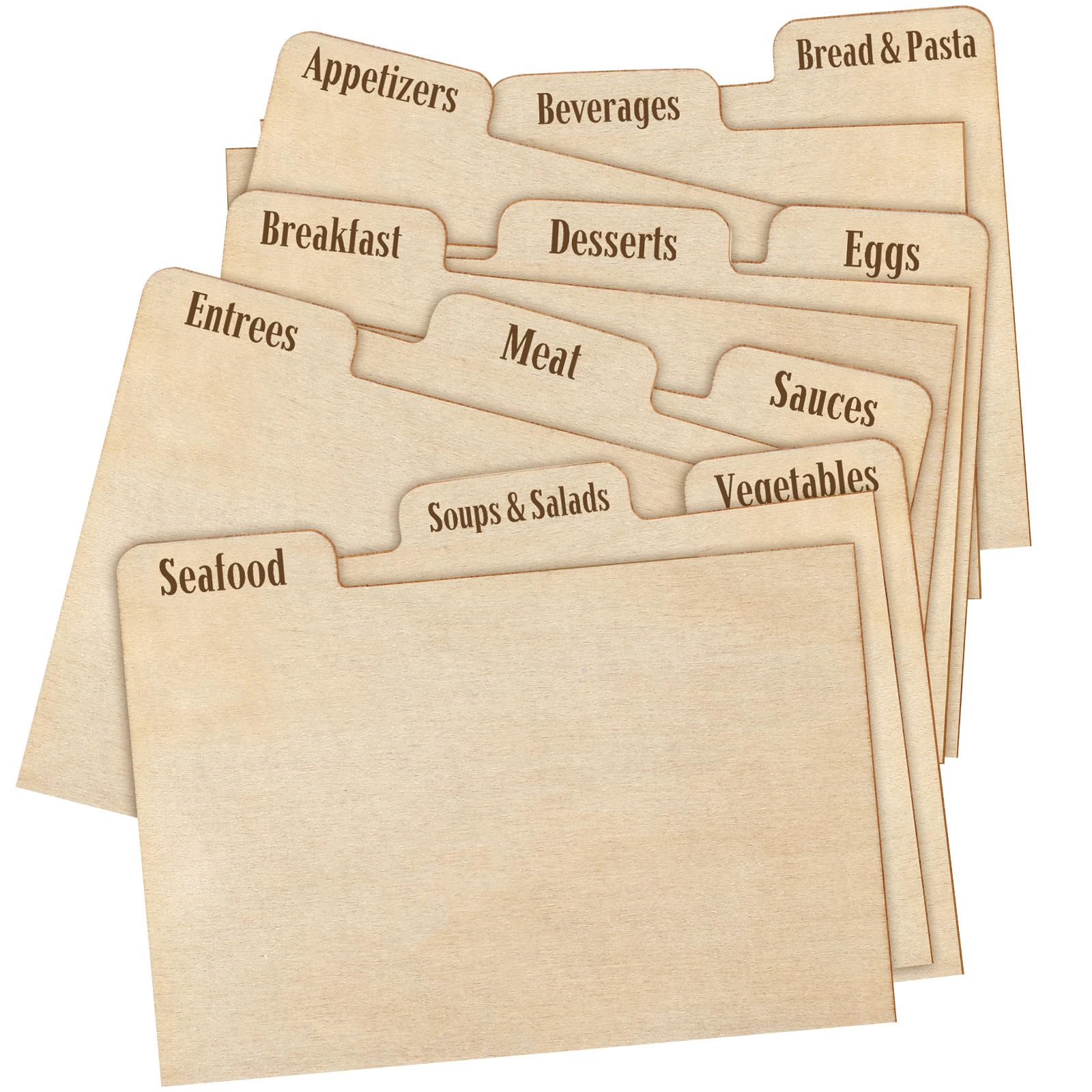 Photo 1 of Chunful 12 Pcs Labeled Recipe Cards Dividers Real Wood Recipe Dividers 4" x 6" Categorized by Specialty, File Organizer and Storage for Home, Office and Kitchen Recipe Sorter