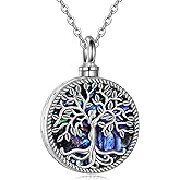 ONEFINITY Urn Necklace for Ashes 925 Sterling Silver Tree of Life Cremation Jewelry for Ashes Abalone Shell Opal Memory Jewelry for Women Men