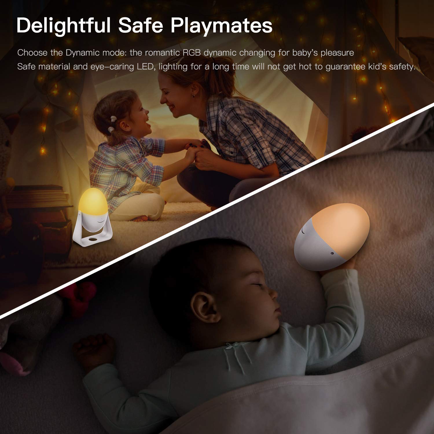 Luz de Nocturna LED Lámpara de Mesita de Noche Inteligente, Control Tactil, Regulable, USB Recargable, Portátil, Cambio de Color RGB para Niños, Habitación, Cámping - Uverbon