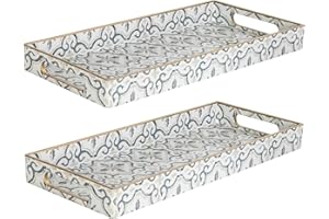 MAONAME White Vanity Tray Set of 2, Plastic Decorative Trays with Handles, Small Moroccan Bathroom Trays for Toilet Tank, Dressr Counter, 13.8" X 6" X 1.57"