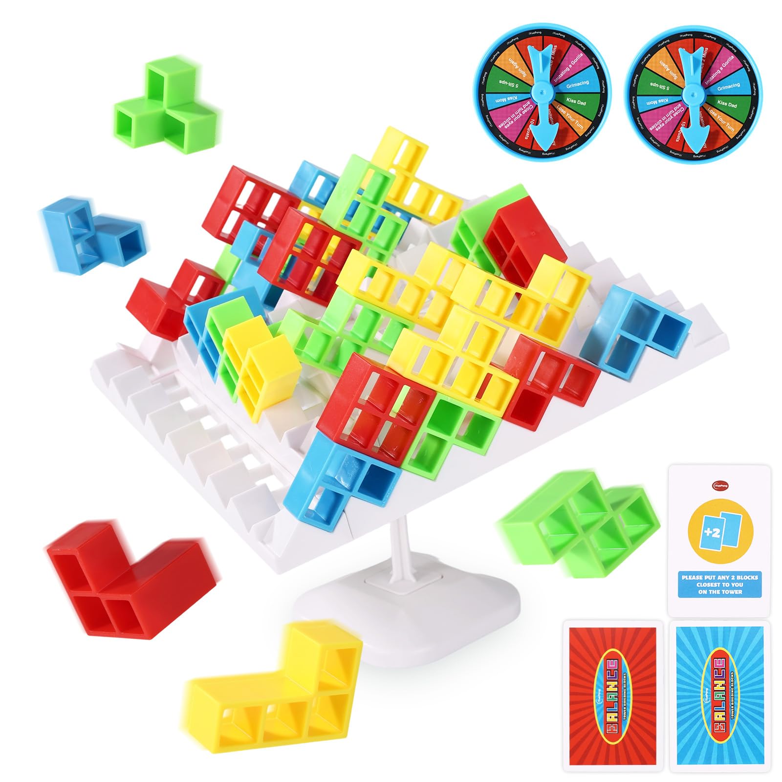 Sinbana 360° Balance Tower Stacking Blocks, Colorful Block Stacking Game Toys Educational Balance Tower Game Building Toy for Kids Adults Family Party