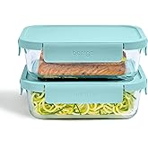Bentgo Glass Leak-Proof Food Storage Set - 4-Piece Glass Containers with BPA-Free Airtight Lids, Reusable & Durable for Leftovers & Meal Prep - Microwave, Freezer, Oven & Dishwasher Safe (Soft Aqua)