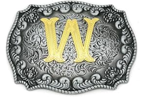 Western Belt Buckle Initial Letters ABCDEFG to Y-Cowboy Rodeo Silver Large Belt Buckle for Men and Women