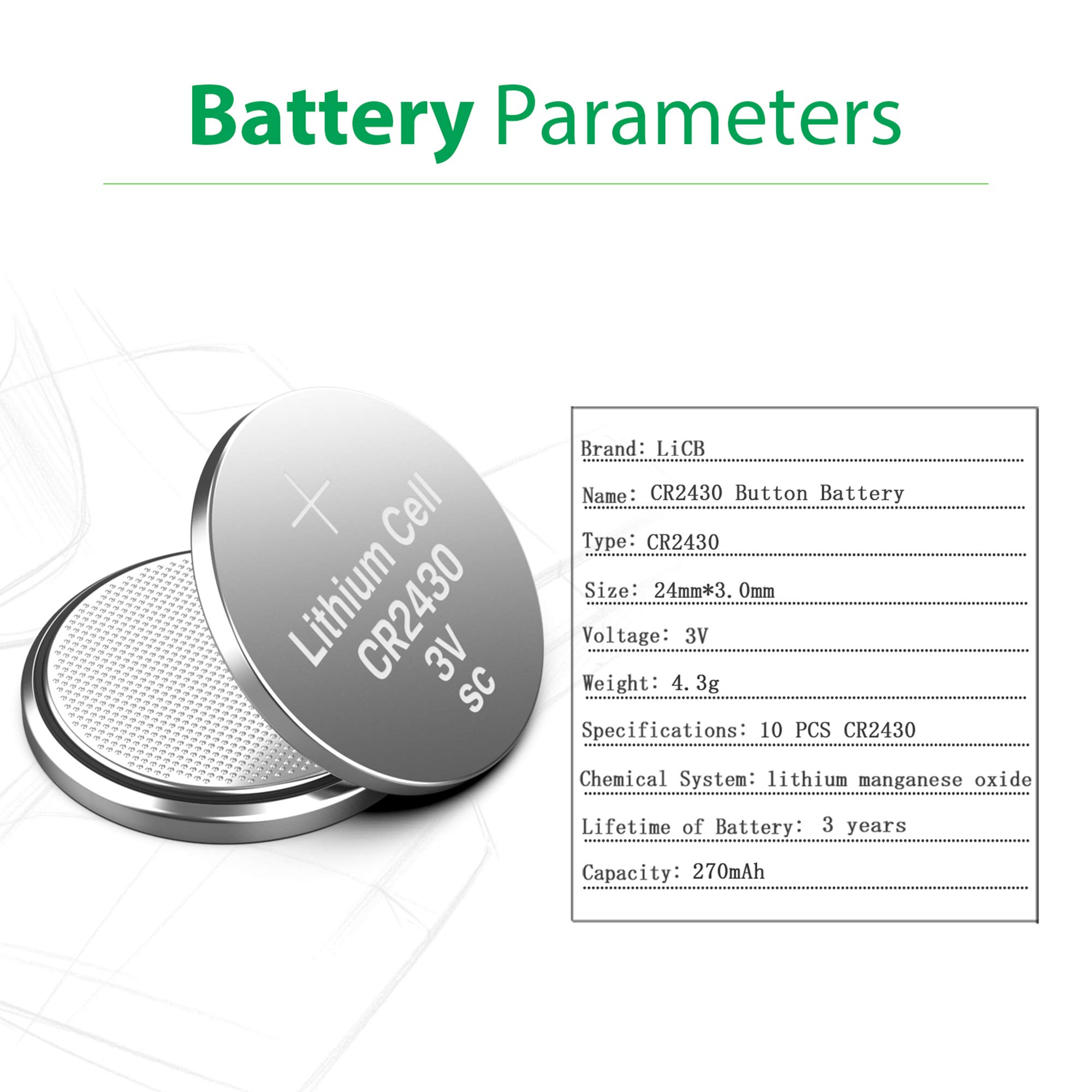LiCB 10 Pack CR2430 3V Lithium Battery CR 2430