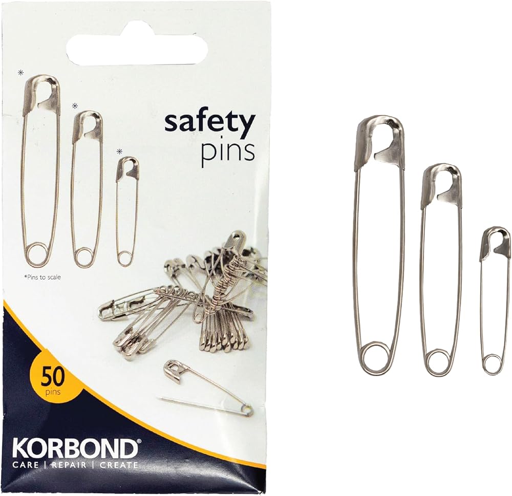 KORBOND 50 Piece Nickel Plated Steel Safety Pins - Large Pack for Crafts &