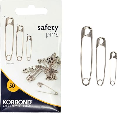 KORBOND 50 Piece Nickel Plated Steel Safety Pins - Large Pack for Crafts &