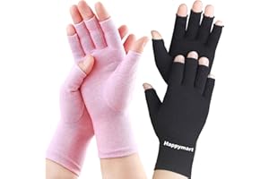 Happymart 2 Pairs Arthritis Gloves for Women for Pain, Compression Gloves for Carpal Tunnel Relief, Rheumatoid Osteoarthritis, Fingerless Gloves for Women and Men, Typing (Pink + Pure Black, Large)