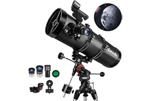 GATERDA Telescope 150EQ Reflector Telescope for Adults Astronomy, Professional Manual German Equatorial Telescopes for Beginners & Kids with Eyepiece Set, Stainless Tripod, Moon Filter and Phone Adapter