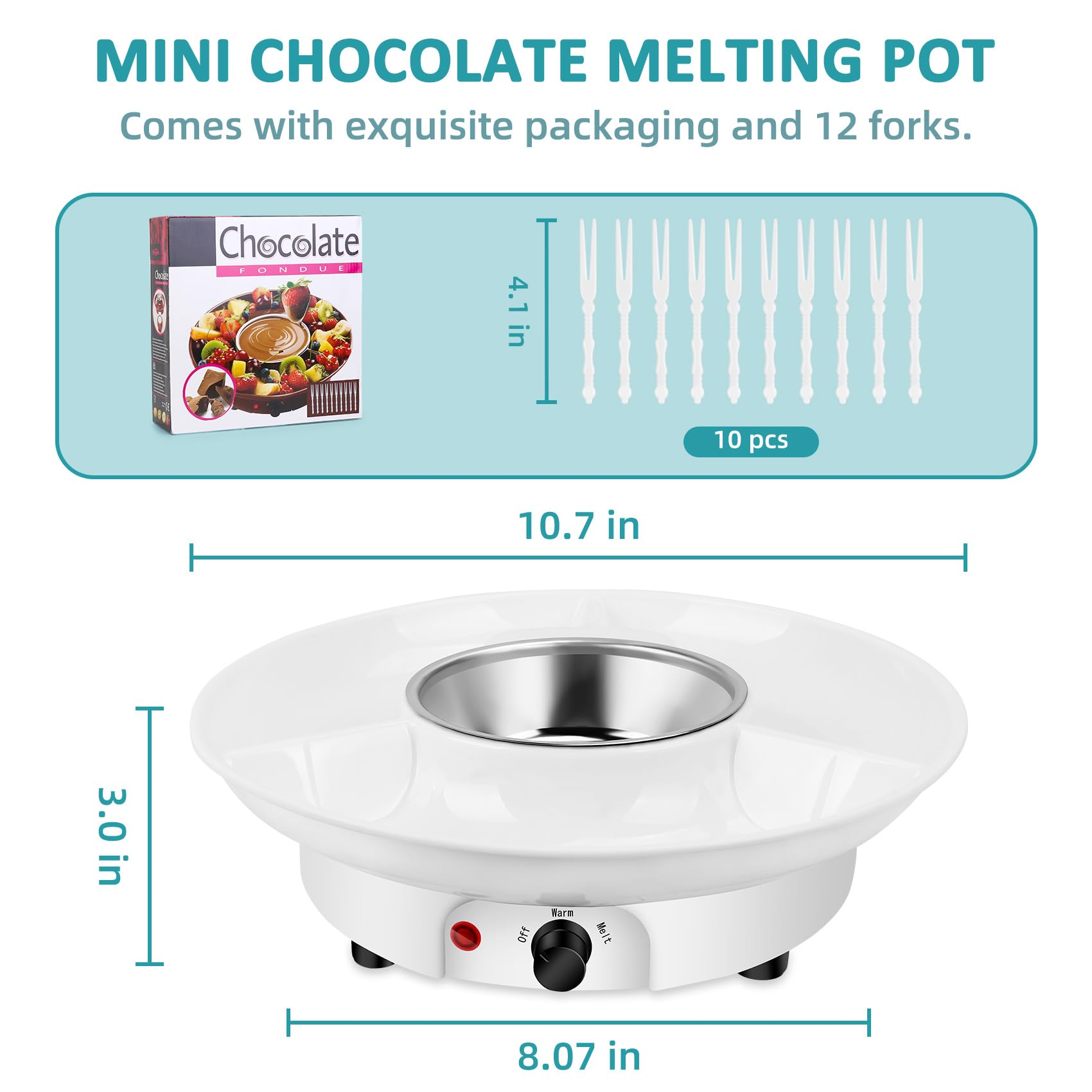 8.79oz MINI Electric Chocolate Melting Pot,Melting Fondue Set with 4PCS Forks,Cute Chocolate Fondue Fountain,Warmer Machine for Milk Chocolate,Cheese,Butter,Candy