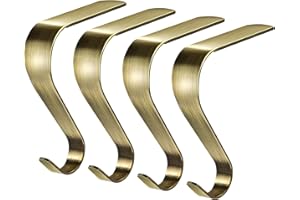 Edoneery Christmas Stocking Holders for Mantle with Silicone Anti-Slip Strips, Fireplace Mantel Stocking Hangers for Shelf, Garland Grips Hooks for Xmas & Family Party Decoration (Bronze, 4)