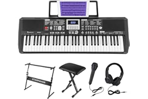 Starfavor 61 Key Portable Electric Keyboard Electronic Piano Music for Beginners Adults Kids, include Z-style Stand, Stool, Power Supply, Microphone, Headphone (SEK-461S)
