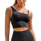 MELYUM Longline Sports Bras for Women One Shoulder Workout Tank Tops with Built in Bra Supportive Crop Yoga Top Padded