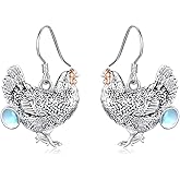 Chicken Earrings 925 Sterling Silver Hypoallergenic Dangle Earrings Moonstone Earrings Chicken Jewelry Gifts for Women