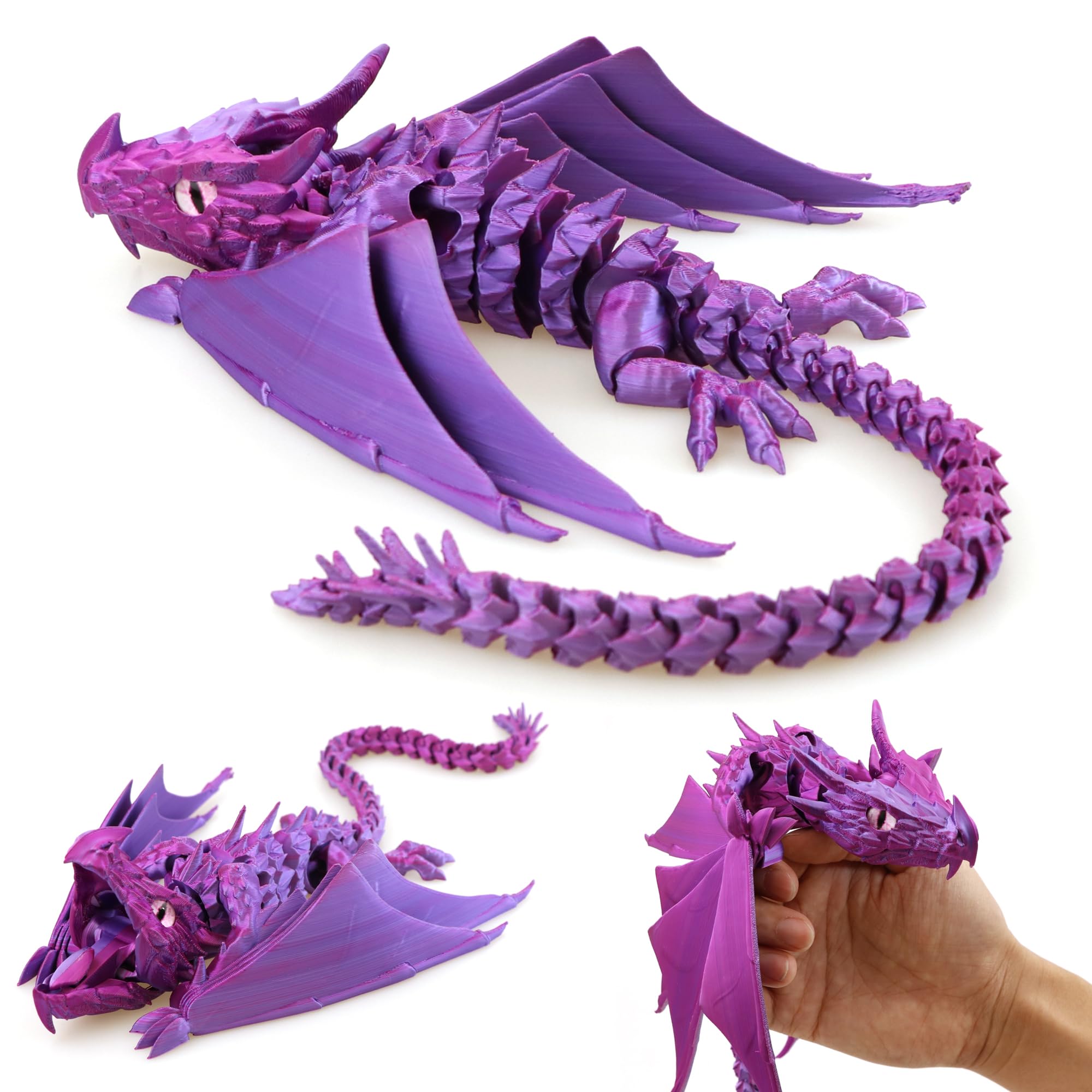 Photo 1 of ***DAMAGED - SEE NOTES/PICTURES*** LehuoMaker 3D Printed Dragon with Wings, Fidget Dragon Toys, 3D Printed Animals, Flexible Articulated Winged Crystal Dragon Model,Home Office Decor Desktop Pet(Gradation Purple)