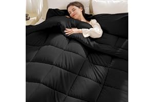 ELNIDO QUEEN Queen Comforter Set, 3 Piece Black Queen Size Bedding Sets for All Seasons, Lightweight Down Alternative Comforter and 2 Pillowcases (88"x90", Black)