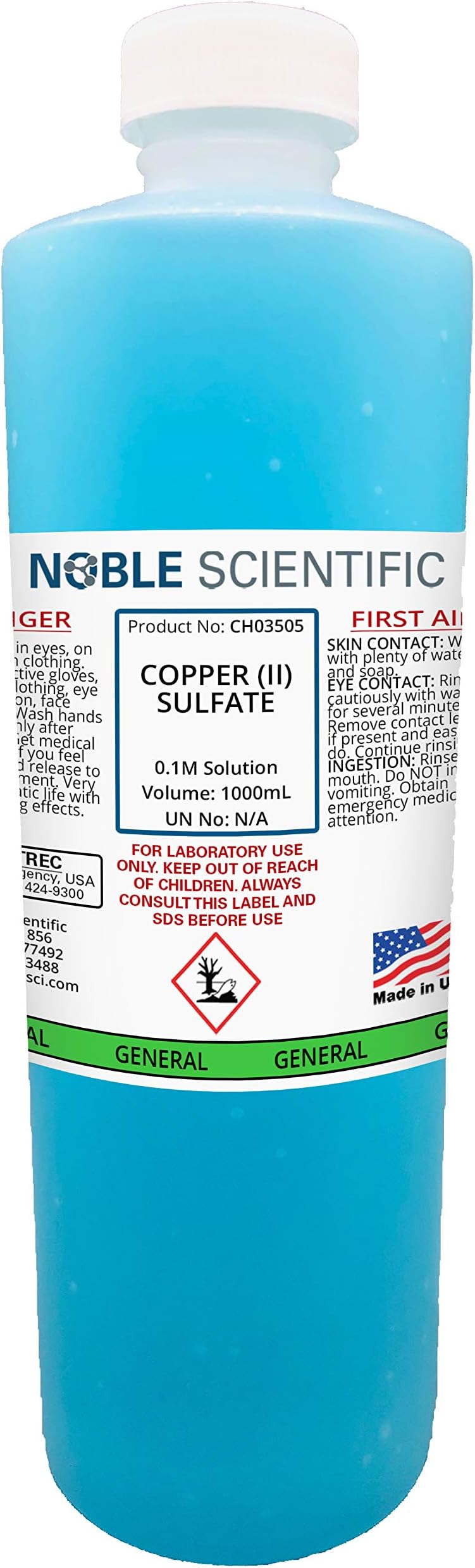 Copper (II) Sulfate Solution, 0.1M, 1000mL (1L), by Noble Scientific
