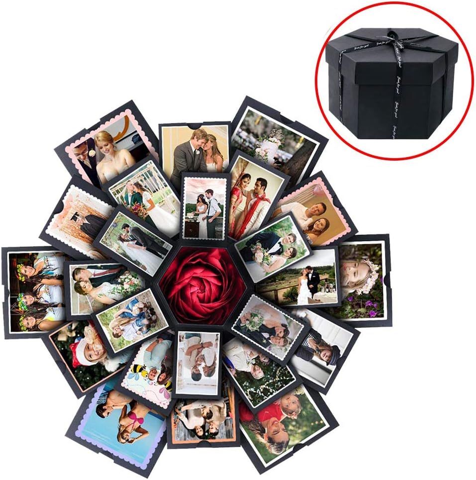 Aytai Explosion Gift Box DIY Photo Album Scrapbook 6 Sides Creative Explosion Gift Box for Graduation Wedding Engagement Birthday Anniversary Mother's Day Gifts, Valentine's Day, Open Size 19 x19in