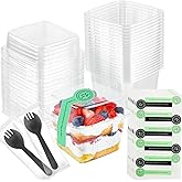 50Pack 8 oz Square Plastic Dessert Cups with Lids and Individually Wrapped Spoons, Clear Disposable Plastic Yogurt Parfait Cu