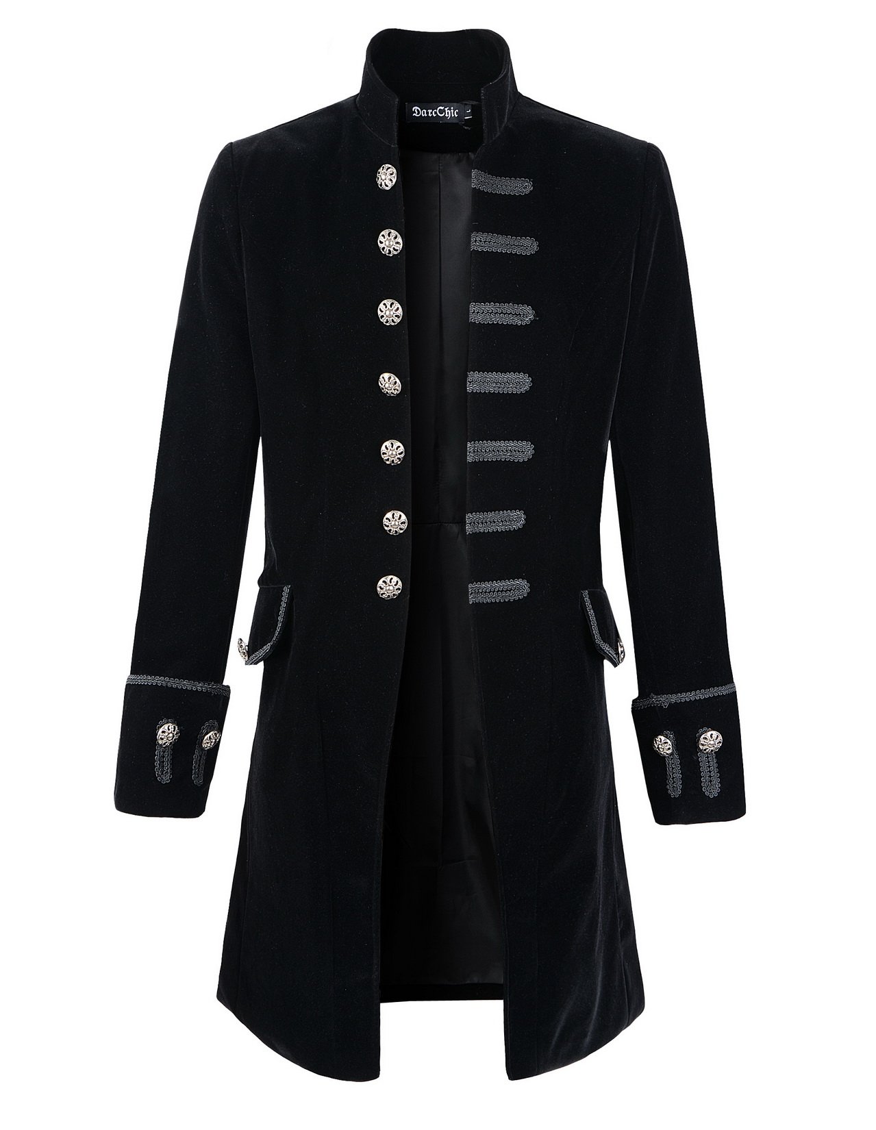 DarcChic Mens Velvet Goth Steampunk Victorian Frock Coat 3XL Black 