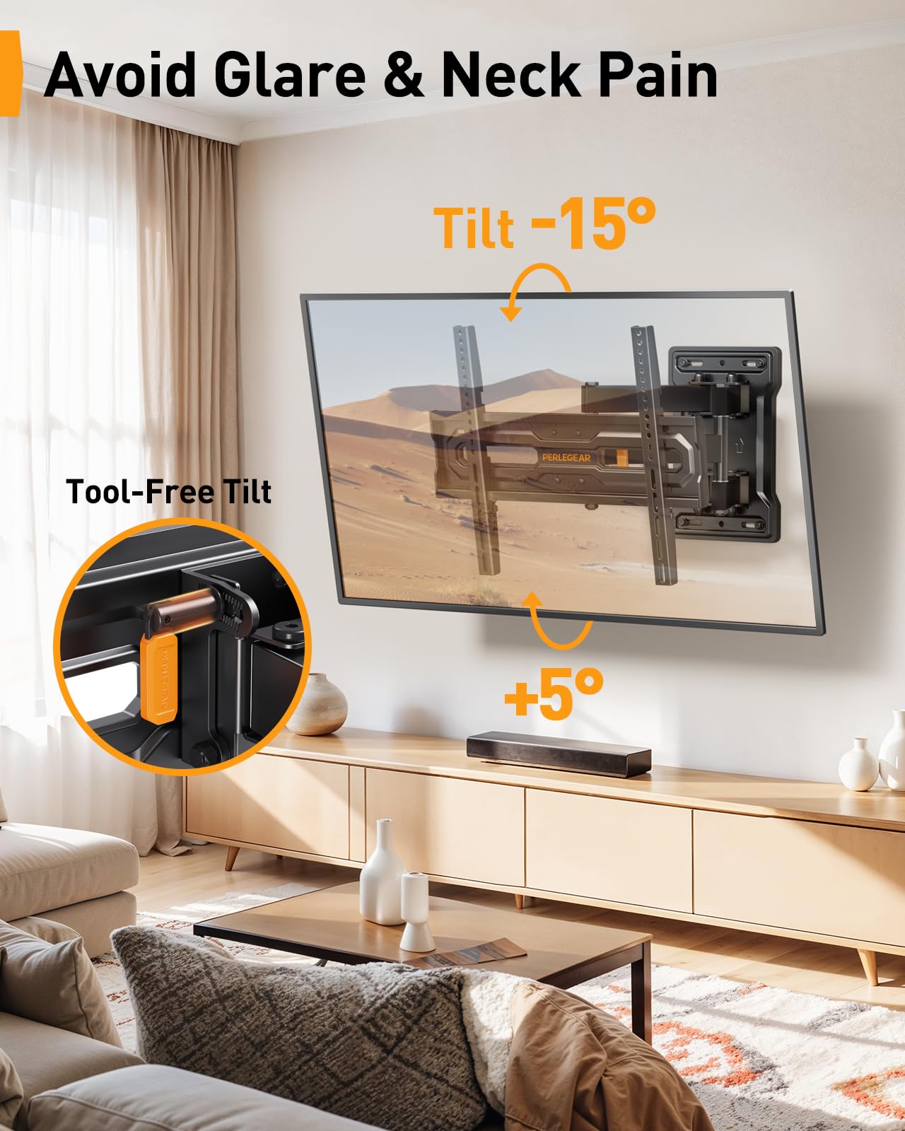 Perlegear TV Wandhalterung für 23-70 Zoll TVs bis 50 kg, Höhenverstellbare Wandhalterung Fernseher mit Schnelle Neigungsverstellung, Fernseher Halterung 55 Zoll Schwenkbar, Max VESA 400x400 mm 4