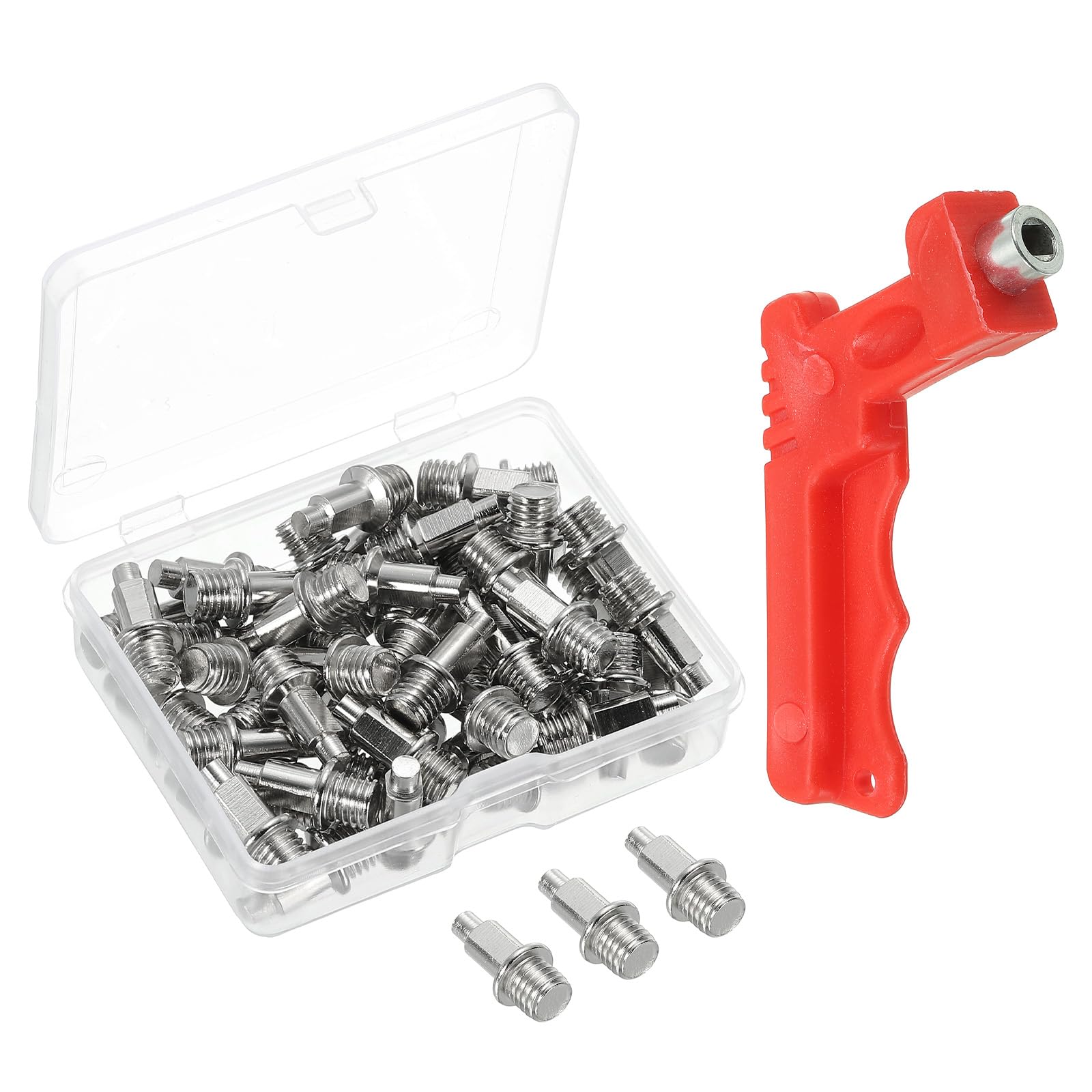 PATIKIL Track Spikes,50 Pack Steel High Jump Spikes Replacement Track and Field Running Spikes Cleats with Spike Wrench for Plastic Track Short Running Jumping Sprint Sports, Silver