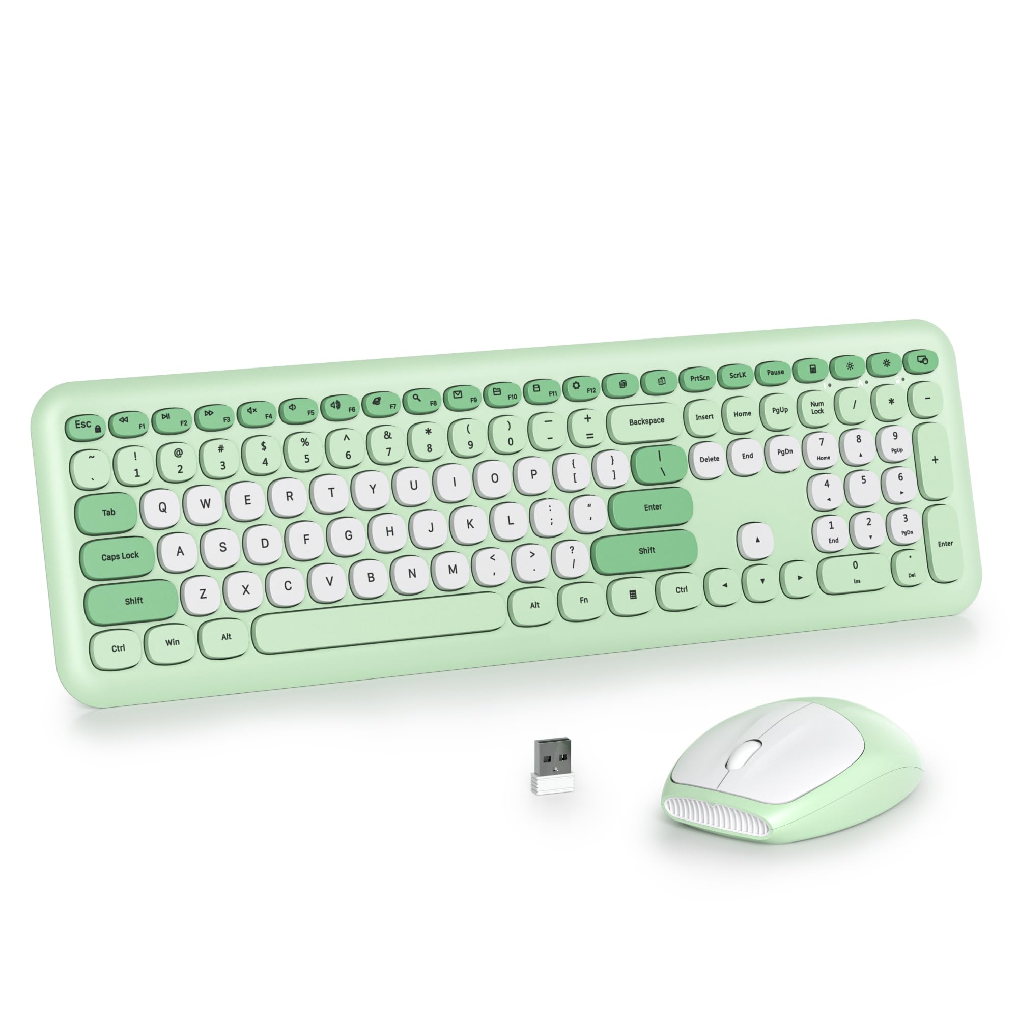 Photo 1 of iRoboosta Gradient Green Wireless Keyboard and Mouse Combo Set, 2.4GHz Retro Typewriter Aesthetic Full Size Cute Keyboard with Number Pad, Home and Office Silent Keyboards (Gradient Green)