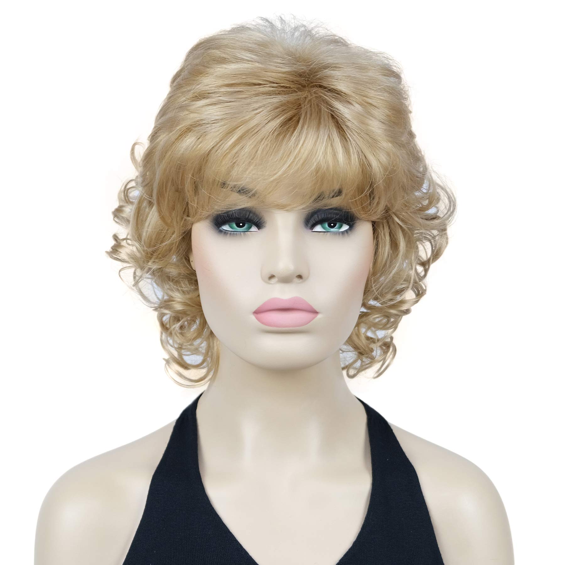 Lydell 12" Short Curly Wigs Soft Shaggy Layered Classic Cap Full Synthetic Wigs (24B Light Butterscotch)