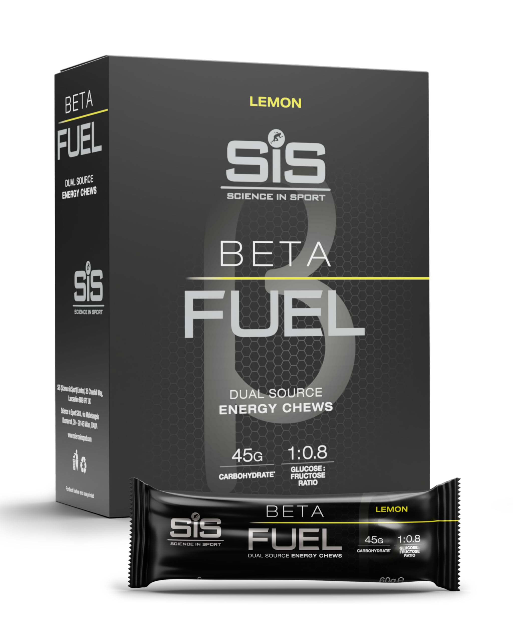 Science in Sport Beta Fuel Dual Source Energy Chews, Energy Bars, Lemon Flavour, 45g of Carbs, 60g Bar (6 Pack)