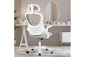 SMUG Home Office Desk Chair, Ergonomic Computer Managerial Executive Chairs High-Back Work Swivel Task Chairs with Wheels, Lumbar Support, Comfy Flip-up Armrest for Gaming, Study, Student, Grey