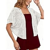 Women's Shrug Crochet Cropped Cardigan Lightweight Hollow-Out Batwing Sleeve Open Front Bolero Sweaters