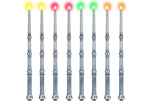 KingVows Light Up Magic Wizard Wand with 4 Color Lights & Sound - Set of 8 Illuminating Witch Sorcerer Toys for Kids Cosplay Party, Silver