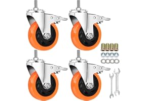AOCHENLY Stem Casters Heavy Duty Casters Swivel Threaded Stem Caster Wheels with 3/8"-16 x 1" Thread Dual Locking Wheels Casters Set of 4 (4 Inch, With Brake)